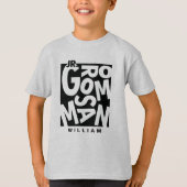Junior Jr. Groomsman in zwarte typografie, bruilof T-shirt (Voorkant)