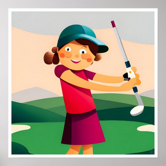 Junior Meisjes Golf Art Print (Voorkant)