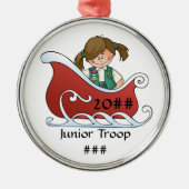 Junior Sled Brunette Metalen Ornament (Voorkant)