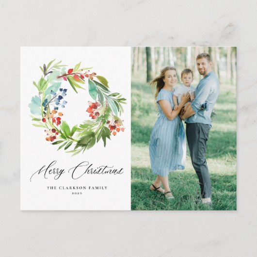 Juniper en Holly Krans Vrolijke Kerstfoto Briefkaart (Voorkant)