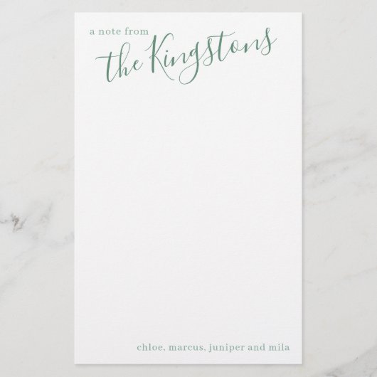 Juniper Family Name Script Briefpapier (Voorkant)