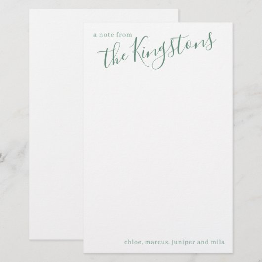 Juniper Family Name Script Briefpapier (Voorkant / Achterkant)