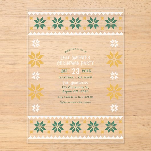 Juniper Glow Ugly Sweater Christmas Party Acryl Uitnodigingen (Voorkant)