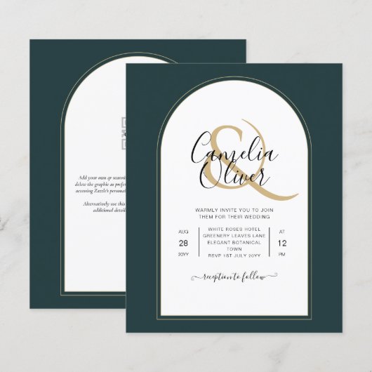 Juniper Green Gold Modern Wedding INVITE QR Code (Voorkant / Achterkant)