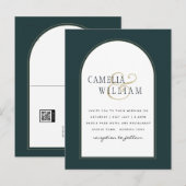 Juniper Green Gold Modern Wedding INVITE QR Code Briefkaart (Voorkant / Achterkant)