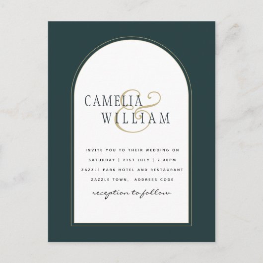Juniper Green Gold Modern Wedding INVITE QR Code Briefkaart (Voorkant)