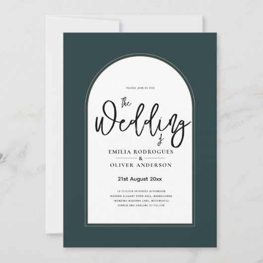 Juniper Green Gold Modern Wedding INVITE QR Code Kaart (Voorkant)
