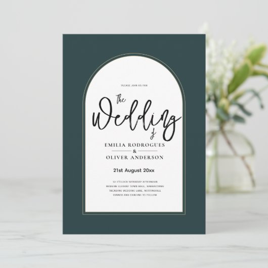 Juniper Green Gold Modern Wedding INVITE QR Code Kaart (Staand voorkant)