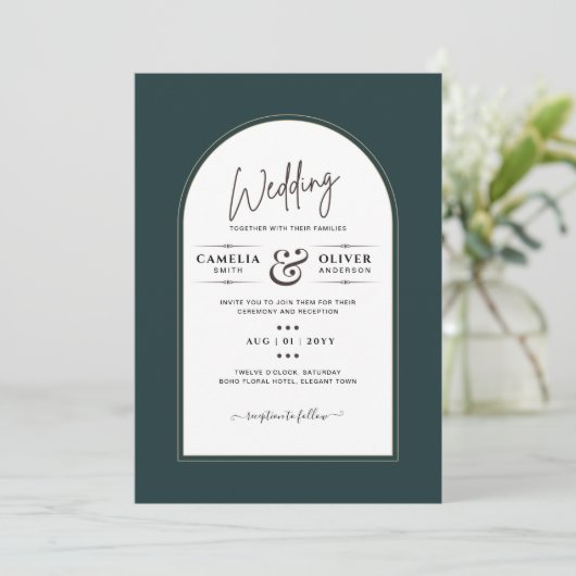 Juniper Green Gold Modern Wedding INVITE QR Code Kaart (Staand voorkant)