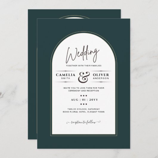 Juniper Green Gold Modern Wedding INVITE QR Code Kaart (Voorkant / Achterkant)