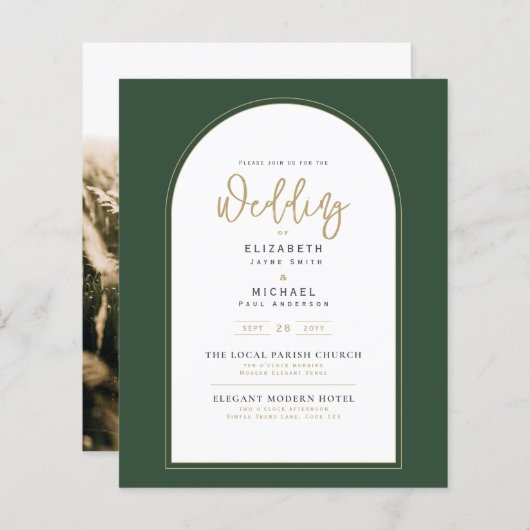 Juniper Green Gold PHOTO Wedding Invite BUDGET (Voorkant / Achterkant)