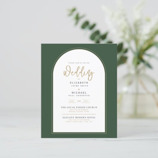 Juniper Green Gold PHOTO Wedding Invite BUDGET (Staand voorkant)