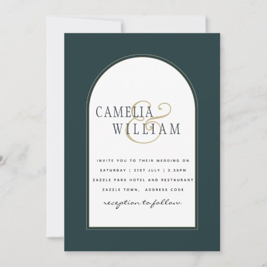 Juniper Green Gouden Moderne Trouw-Uitnodiging QR- Kaart (Voorkant)