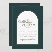 Juniper Green Gouden Moderne Trouw-Uitnodiging QR- Kaart (Voorkant / Achterkant)