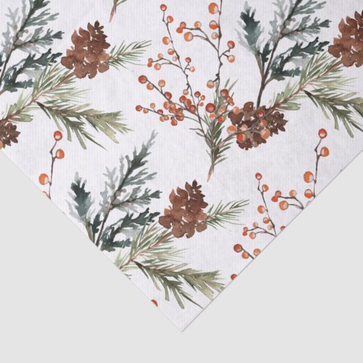 Juniper Pine Branches Cones Ilex Berries Tissuepapier (Detail)