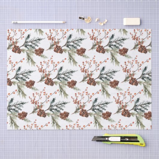 Juniper Pine Branches Cones Ilex Berries Tissuepapier (Craft)