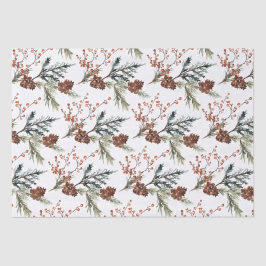 Juniper Pine Branches Cones Ilex Berries Tissuepapier (Voorkant)