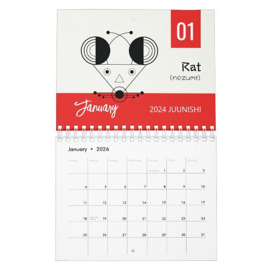 Junishi Essence: Dierenriem Dieren met Kanji Namen Kalender (Jan 2026)