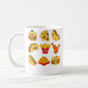 Junk Food Cartoons Gebakken Eten Pizza Kipnugget Koffiemok