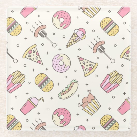 Junk Food Glazen Onderzetter (Voorkant)