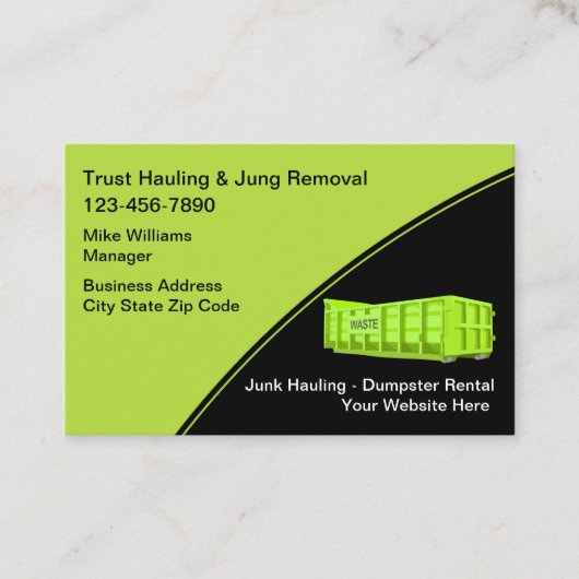 Junk Hauling Dumpster Rental Visitekaartje (Voorkant)