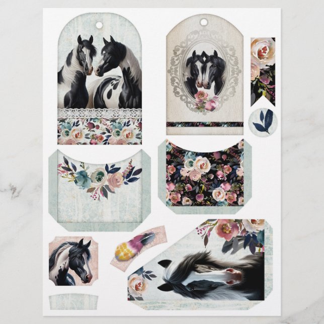 Junk Journal Ephemera met  Pinto-paarden (Voorkant)