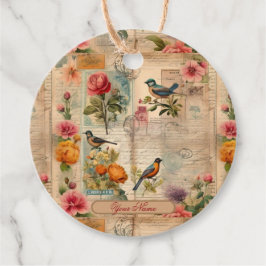 Junk Journal Seite mit Blumen + Vögel -  Bedankjes Labels