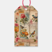 Junk Journal Seite mit Blumen + Vögel - Cadeaulabel (Voorkant)