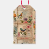 Junk Journal Seite mit Blumen + Vögel -  Cadeaulabel (Achterkant)