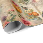 Junk Journal Seite mit Blumen + Vögel - Cadeaupapier (Rol Hoek)