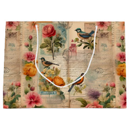 Junk Journal Seite mit Blumen + Vögel -  Groot Cadeauzakje