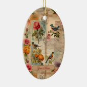Junk Journal Seite mit Blumen + Vögel -  Keramisch Ornament (Rechts)