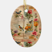 Junk Journal Seite mit Blumen + Vögel -  Keramisch Ornament (Achterkant)