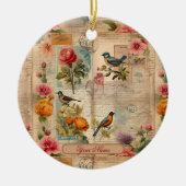 Junk Journal Seite mit Blumen + Vögel - Keramisch Ornament (Voorkant)