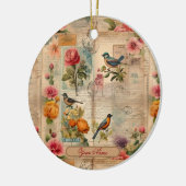 Junk Journal Seite mit Blumen + Vögel -  Keramisch Ornament (Links)