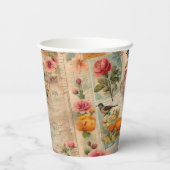 Junk Journal Seite mit Blumen + Vögel -  Papieren Bekers (Achterkant)