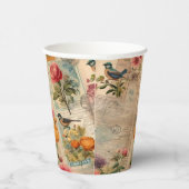 Junk Journal Seite mit Blumen + Vögel -  Papieren Bekers (Rechts)