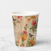 Junk Journal Seite mit Blumen + Vögel -  Papieren Bekers (Voorkant)