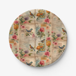 Junk Journal Seite mit Blumen + Vögel -  Papieren Bordje