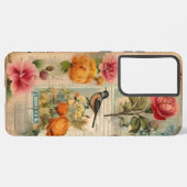 Junk Journal Seite mit Blumen + Vögel -  Samsung Galaxy Hoesje (Linkerkant)