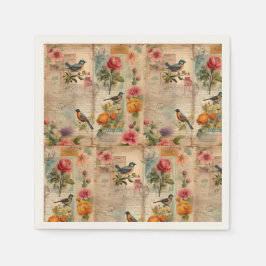 Junk Journal Seite mit Blumen + Vögel -  Servet