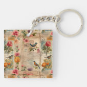 Junk Journal Seite mit Blumen + Vögel -  Sleutelhanger (Achterkant)