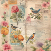 Junk Journal Seite mit Blumen + Vögel -  Sticker (Voorkant)