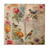 Junk Journal Seite mit Blumen + Vögel -  Tegeltje (Voorkant)