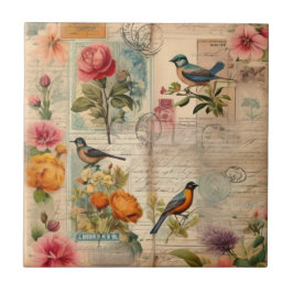 Junk Journal Seite mit Blumen + Vögel -  Tegeltje