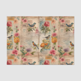 Junk Journal Seite mit Blumen + Vögel -  Tissuepapier