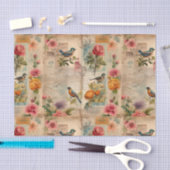 Junk Journal Seite mit Blumen + Vögel - Tissuepapier (Craft)