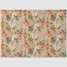 Junk Journal Seite mit Blumen + Vögel -  Tissuepapier