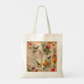 Junk Journal Seite mit Blumen + Vögel -  Tote Bag (Achterkant)