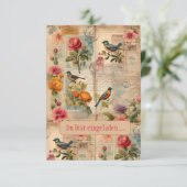 Junk Journal Seite mit Blumen + Vögeln - Kaart (Staand voorkant)